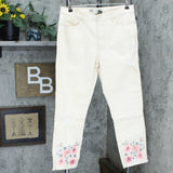 DG2 by Diane Gilman Classic Stretch Floral Fray-Hem Ankle Jeans Cream 12