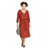 Ava & Viv Plus Size 3/4 Sleeve V-Neck Sandwash Knit Midi Dress