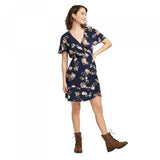Xhilaration Women's Floral Short Sleeve Cinched Bottom Wrap Mini Dress
