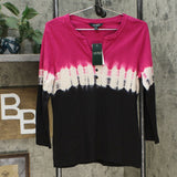 Lauren by Ralph Lauren Women's Dip Dye 3/4 Sleeve Henley Top