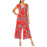 G by Giuliana Women's Belted Cropped Knit Jumpsuit Red Palm Petite Small