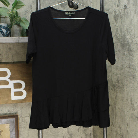 DG2 by Diane Gilman Sustainable Bamboo Crossover Peplum Top Black Large