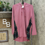 LOGO by Lori Goldstein Women's Plus Size French Terry Hoodie Plaid Side Panels