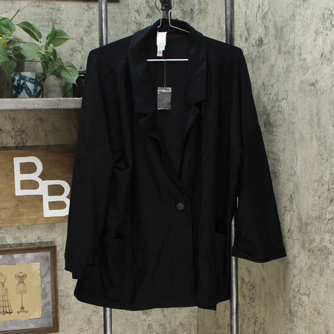MarlaWynne WynneLayers Oversized Button Front Blazer Black Plus 1X