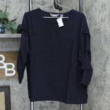 NWT Martha Stewart Women's Knit Crepe Gathered 3/4 Sleeve Top. A350990 Large