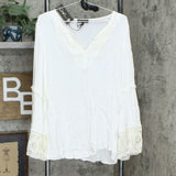 DG2 by Diane Gilman Plus Crochet Trim Bell Sleeve Crinkle Top
