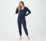 AnyBody Women's Cozy Knit Long Sleeve Jumpsuit Navy Large