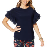 Nina Leonard Women's Plus Size Miracle Matte Jersey Pleated Sleeve Top