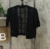 Nina Leonard Women's Elbow Sleeve Crochet Bolero Cardigan