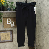 Almost Famous Women's Junior Fit Cropped Solid Paperbag Pants