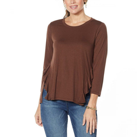 DG2 by Diane Gilman Women's Ruffled Knit Hi Low Hem Top