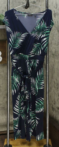 G by Giuliana Women's Petite Cropped Knit Jumpsuit Navy Palm Petite Large