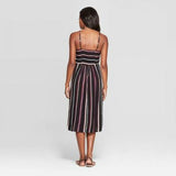 Xhilaration Striped Sleeveless Square Neck Side Button Midi Dress