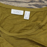 LOGO by Lori Goldstein Knit Tunic Top with Faux Suede Flounce Olive Small