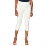 Nina Leonard Women's Plus Size Pull-On Scallop-Hem Cropped Pants Ivory 2X