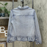 DG2 by Diane Gilman Women's Ruffle Hem Stretch Denim Jean Jacket