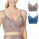 Rhonda Shear 2 Pack Lace Leisure Bras With Removable Pads Mocha/ Blue Large