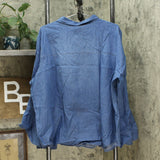 DG2 by Diane Gilman Women's Plus Size Denim Shirt With Lace Up Sleeves