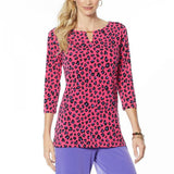 IMAN Women's Plus Size Global Chic Luxury Resort 3/4-Sleeve Keyhole Tunic Top