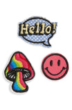 BP. Assorted 3-Pack Psychedelic Hello Mushroom Smiley Face Patches Iron On