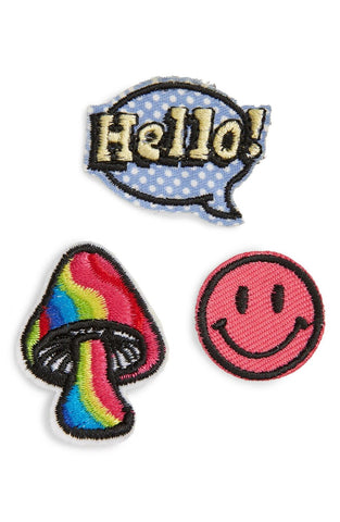 BP. Assorted 3-Pack Psychedelic Hello Mushroom Smiley Face Patches Iron On