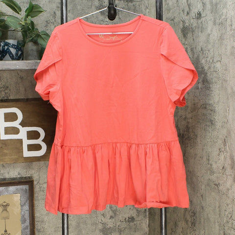 DG2 by Diane Gilman Women's Petal Sleeve Peplum Top Salmon XL