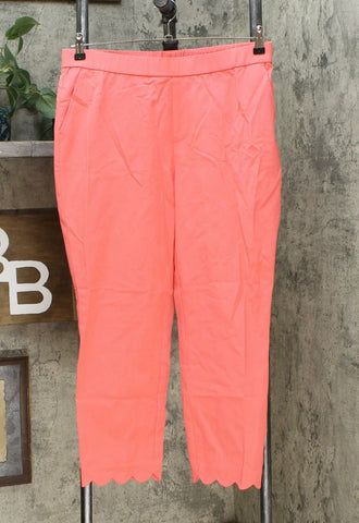 Lemon Way Women's Flawless Twill Scallop Hem Crop Pants Coral 14