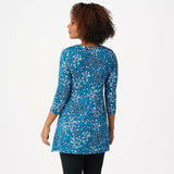 LOGO by Lori Goldstein Women's Printed Rayon 230 Top with Hi-Low Hem