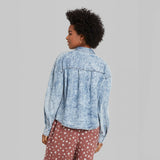Wild Fable Women's Long Sleeve Acid Wash Button Down Shirt