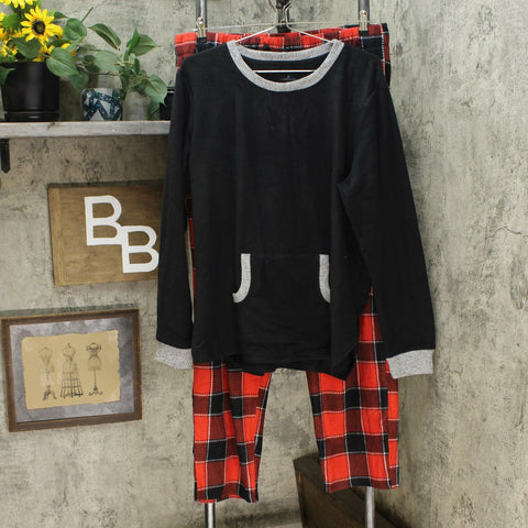 Cuddl Duds Fleecewear Stretch Regular Length Pajama Set Black / Red Buffalo XL