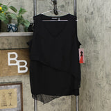 Nina Leonard Women's Plus Size Sleeveless Mixed Media Tiered Tank Top