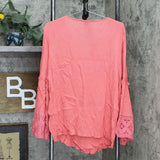 DG2 by Diane Gilman Plus Crochet Trim Bell Sleeve Crinkle Top