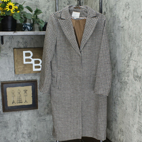 A New Day Women's Plaid Single Breasted Top Coat Brown Medium