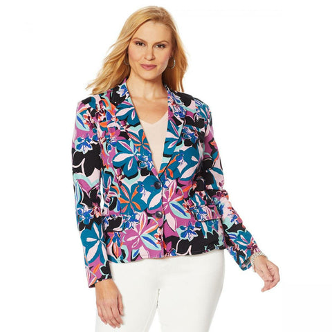 MOTTO Women's Plus Size Button Front Stretch Sateen Blazer