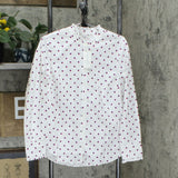 Charter Club Women's Printed Ruffle Trim Button Up Shirt