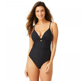 Free Country Women's Twist Front One-Piece Swimsuit Black L