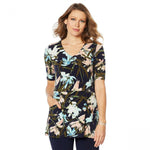 Nina Leonard Women's Printed Miracle Matte Jersey Tunic Top With Pockets