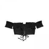 Xhilaration Women's Off The Shoulder Smocked Lace Up Bikini Top Black Small