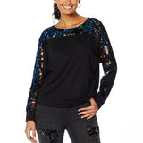 DG2 by Diane Gilman Women's Sequin Velour Yoke Dolman Sleeve Top