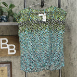 NWT Belle By Kim Gravel Womens Woven Abstract Print Top W/ Front Knot. A355041 M