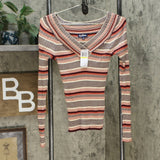 Freshman Women's Junior Fit Striped V-Neck Ribbed Sweater