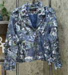 Colleen Lopez Women's Plus Size Edgy Faux Leather Moto Jacket Blue Floral 1X