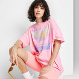 Wild Fable Women's Short Sleeve Oversized T-Shirt Pink Miami Florida M