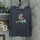 Karen Scott Petite Embellished Print Long Sleeve Christmas Top