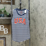 Modern Lux Women's USA Blue Striped Graphic Tank Top