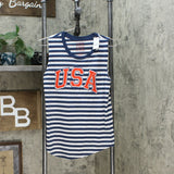 Modern Lux Women's USA Blue Striped Graphic Tank Top
