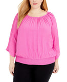 JM Collection Plus Size Crochet Sleeve Necklace Popover Top
