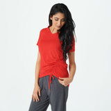 Cuddl Duds Women's Flexwear V Neck Tee With Side Tie Victorian Red Small