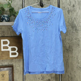 Lemon Way Women's Beaded Short-Sleeve T-Shirt Blue Large