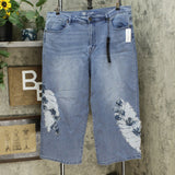 DG2 by Diane Gilman Women's Plus Size Embroidered Cropped Wide Leg Jeans